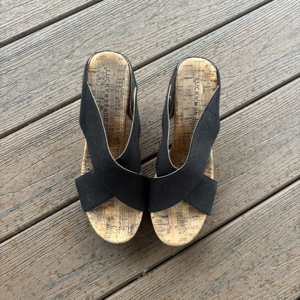 Lucky Brand Black Wedge Sandals with Open Toe